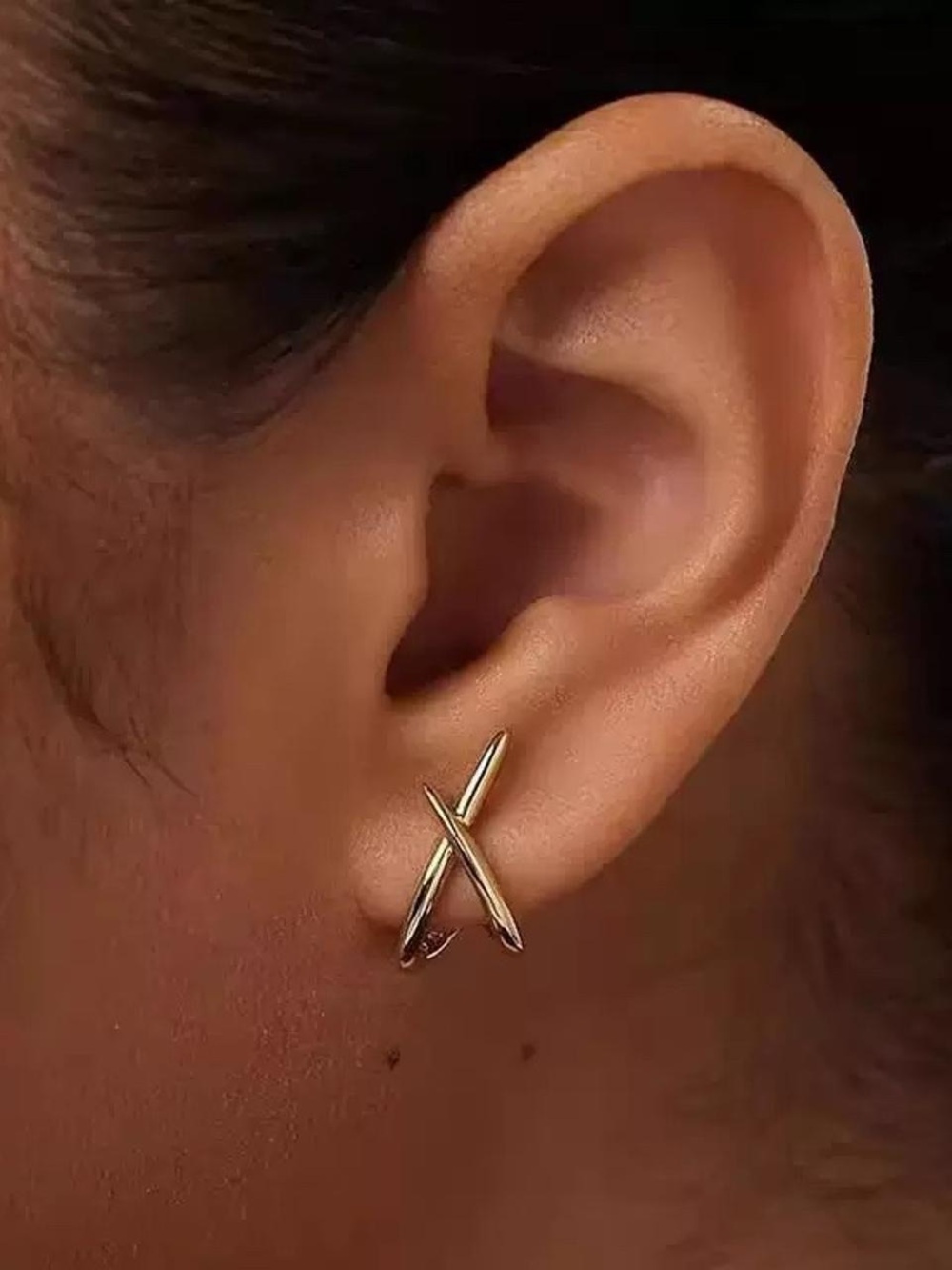 Minimal Gold Crossed Bar Stud Earrings for Kids